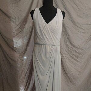 Long Halter Mesh Gown. Silver Color. Size 14
